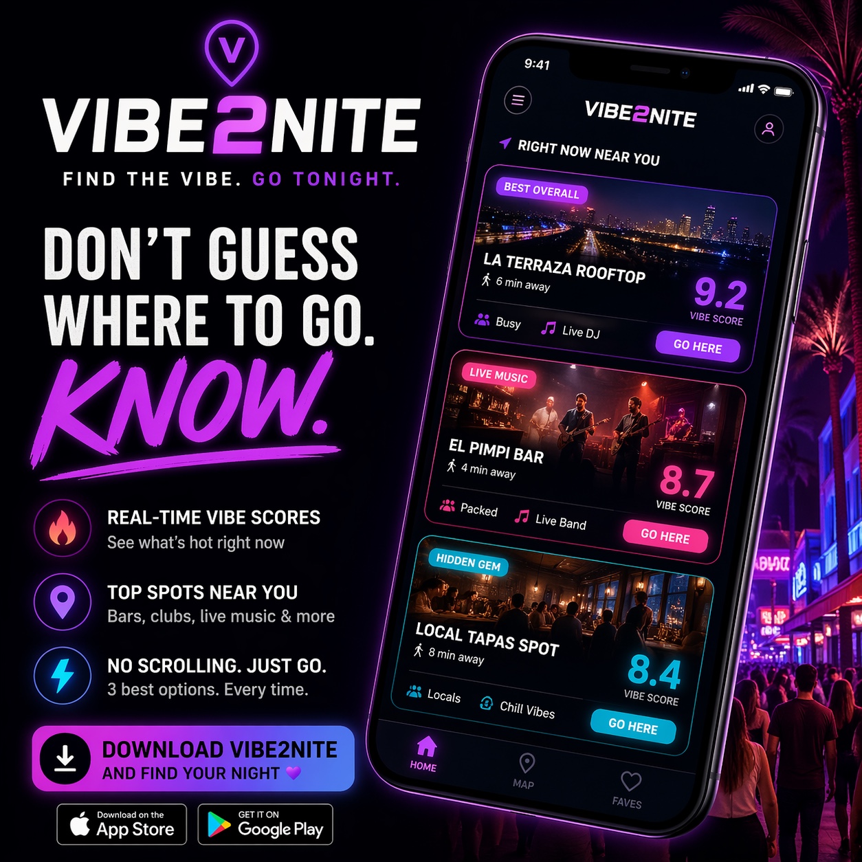 Vibe2Nite app showcase